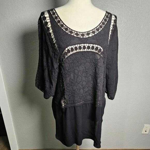 XCVI Womens Viscose‎ Embroidered Crochet Dolman Short Sleeve Blouse Top  XL - Picture 3 of 11